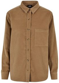 Urban Classics Damen Langarmhemd "Urban Classics Damen Ladies Corduroy Oversized Shirt", beige, Gr. XL, unifarben, 100% Baumwolle, Hemden