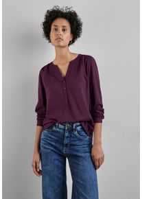 Street One Damen Langarmbluse, lila, casual, Gr. 34, unifarben, Stoff, 100% Viskose, Blusen, mit geschlitztem Rundhalsausschnitt