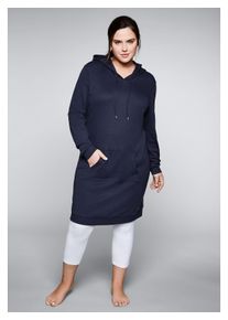 sheego Damen Sweatkleid "Große Größen", blau, casual, Gr. 40, unifarben, Obermaterial: 50% Baumwolle, 50% Modal, Kleider, mit Kapuze und Kängurutasche