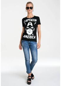 logoshirt Damen T-Shirt "Captain America – Portrait", schwarz, casual, Gr. L, bedruckt, 100% Baumwolle, Shirts, mit lizenziertem Originaldesign