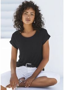 Vivance Damen Kurzarmshirt "mit Gummizug im Bund", schwarz, Basic, Gr. 36, unifarben, Obermaterial: 95% Viskose, 5% Elasthan, Shirts, aus weichem