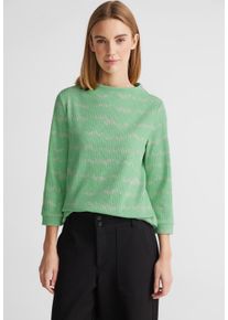 Street One Damen 3/4-Arm-Shirt, grün, casual, Gr. 42, Batikmuster, Stoff, 59% Polyester, 21% Viskose, 20% Baumwolle, Shirts, mit Stehkragen