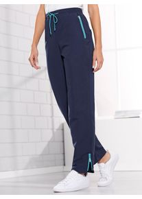 Damen Schlupfhose, blau, Gr. 50, unifarben, 100% Polyester, Hosen