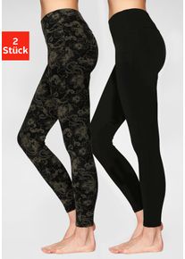 H.I.S. H.I.S Damen Leggings, Gr. 32, schwarz, Single Jersey, Obermaterial: 92% Baumwolle, 8% Elasthan, gemustert, unifarben, Basic, Hosen, bedruckt und uni