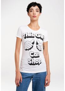 logoshirt Damen T-Shirt "This Girl Can Shop", schwarz-weiß, casual, Gr. M, bedruckt, 100% Baumwolle, Shirts, mit witzigem Statement-Print