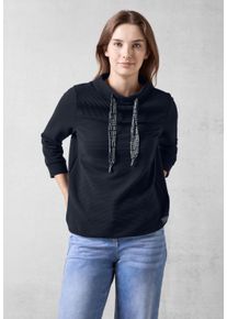 Cecil Damen Langarmshirt, blau, Basic, Gr. XS, unifarben, Stoff, 60% Polyester, 37% Viskose, 3% Elasthan, Shirts, mit Tunnelzugband am Kragen
