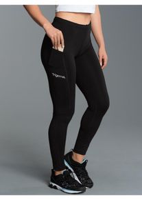 TRIGEMA Damen Jerseyhose "TRIGEMA Sportleggings mit praktischer Tasche", schwarz, sportlich, Gr. L, 85% Polyester (Bioactive), 15% Elastan, Hosen