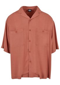 Urban Classics Herren Langarmhemd "Urban Classics Herren Oversized Resort Shirt", orange, Gr. XL, unifarben, 100% Viskose, Hemden