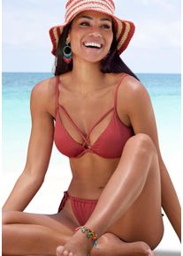 Lascana Damen Bikini-Hose "Shiva", rot, Gr. 34, unifarben, Recycling-Polyamid, Badehosen, zum Raffen