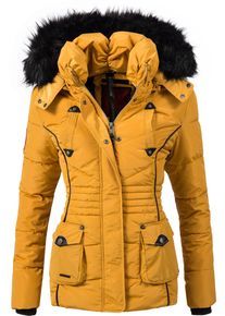 Marikoo Damen Steppjacke "Vanilla", gelb, modisch, Gr. XS, Obermaterial: 100% Polyester, Futter: 100% Polyester, Kunstpelz: 100% Polyacryl, Jacken,