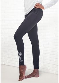 Damen Leggings, BENCH. LOUNGEWEAR, Gr. 36, schwarz, Single Jersey, Obermaterial: 95% Baumwolle, 5% Elasthan, unifarben, Basic, Hosen, mit glänzender