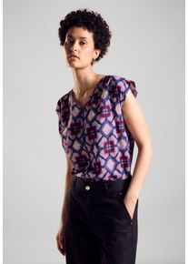 Street One Damen Kurzarmbluse, lila, casual, Gr. 44, bedruckt, Web, 100% Baumwolle, Blusen, aus reiner Baumwolle