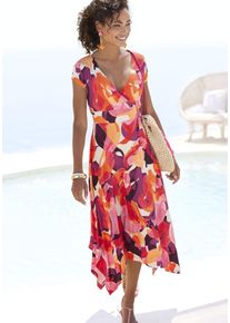 Vivance Damen Midikleid, bunt, modisch, Gr. 46, bedruckt, Jersey, Obermaterial: 95% Viskose, 5% Elasthan, Kleider, mit Alloverdruck, luftiges