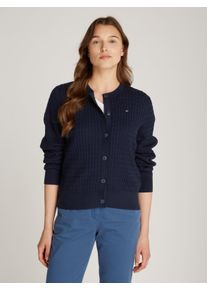 Tommy Hilfiger Damen Strickjacke "CO CABLE C-NK CARDIGAN", blau, casual, Gr. XS, Strukturmuster, Strick, Obermaterial: 100% Baumwolle, Strickjacken,