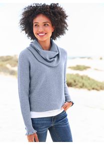 Heine Damen Strickpullover "2-in-1-Pullover", blau, Gr. 48, meliert, unifarben, 50% Viskose, 28% Polyester, 22% Polyamid, Pullover
