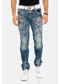 Cipo & Baxx CIPO & BAXX Herren Tapered-fit-Jeans "Jeans", blau, casual, Gr. 40, unifarben, 100% Baumwolle, Jeans, mit Kontrastnähten und Seitentaschen, CD-391