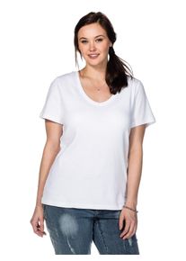 sheego Damen T-Shirt "Große Größen", weiß, sportlich, Gr. 52, unifarben, Obermaterial: 100% Baumwolle, Shirts, aus fein gerippter Qualität