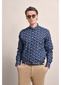 Bugatti Herren Langarmhemd, blau, casual, Gr. XXL, unifarben, 100% Baumwolle, Hemden, mit floralem Print