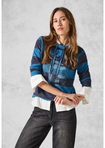 Cecil Damen Langarmshirt, blau, casual, Gr. XXL, gestreift, Stoff, 67% Viskose, 28% Polyester, 5% Elasthan, Shirts, mit Tunnelzugband am Kragen