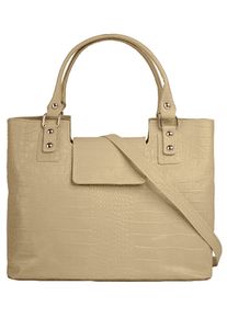 CLUTY Damen Henkeltasche, beige, Leder, Reptilienprägung, Taschen, echt Leder, Made in Italy