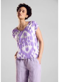 Street One Damen Kurzarmbluse, lila, casual, Gr. 46, bedruckt, Stoff, 100% Viskose, Blusen, abgerundeter V-Ausschnitt