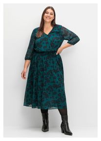 sheego Damen Chiffonkleid "Große Größen", grün, feminin, Gr. 54, gemustert, Obermaterial: 100% Polyester;Futter: 98% Viskose, 2% Elasthan, Kleider,