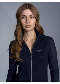 TRIGEMA Damen Sweatjacke "TRIGEMA Jacke mit Kristallsteinen", blau, casual, Gr. XL, 95% Baumwolle, 5% Elastan, Sweatjacken