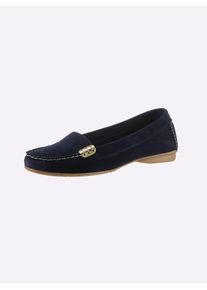 Heine Damen Mokassin, Gr. 38, blau, Leder, Rindsleder, Veloursleder, modisch, Schuhe