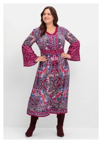 Damen Maxikleid "Große Größen", pink, Gr. 48, sheego by Joe Browns, gemustert, Obermaterial: 100% Viskose, Kleider, im Boho-Stil, mit Trompetenärmeln