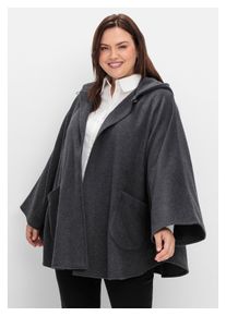 sheego Damen Cape "Große Größen", grau, klassisch, Gr. 3, unifarben, Obermaterial: 95% Polyester, 5% Wolle, Jacken, mit Kapuze und 1-Knopf-Verschluss
