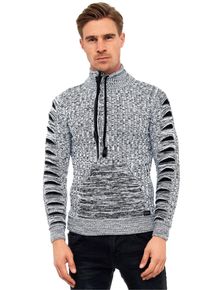Rusty Neal Herren Strickpullover, schwarz-weiß, casual, Gr. L, unifarben, 75% Polyacryl, 25% Baumwolle, Pullover, mit stylischem Ausschnitt