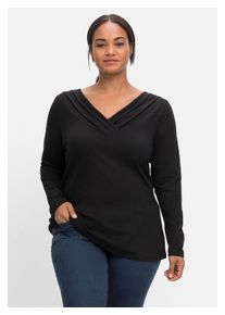 Damen Langarmshirt "Große Größen", schwarz, casual, Gr. 56, sheego by Joe Browns, unifarben, Obermaterial: 95% Baumwolle, 5% Elasthan, Shirts, mit