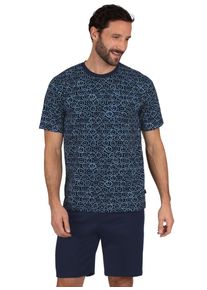 TRIGEMA Herren Schlafanzug "TRIGEMA Kurzer Schlafanzug mit Smiley-Motiv", Gr. M, blau, 100% Baumwolle, casual, Homewear-Sets