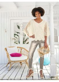 Heine Damen Longbluse, beige, Gr. 36, unifarben, 100% Baumwolle, Spitze:100% Baumwolle, Blusen