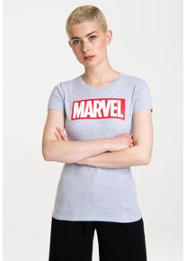 logoshirt Damen T-Shirt "Marvel Logo", grau, casual, Gr. L, bedruckt, meliert, 95% Baumwolle, 5% Viskose, Shirts, mit lizenzierten Originaldesign
