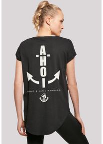F4NT4STIC Damen T-Shirt "Damen Long T-Shirt Ahoi Anker Knut & Jan Hamburg", schwarz, casual, Gr. S, Obermaterial: 100% Baumwolle, Shirts, Print