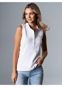 TRIGEMA Damen Shirttop "TRIGEMA Ärmelloses Poloshirt mit kontrastfarbigen Akzenten", weiß, klassisch, Gr. L, 94% Baumwolle, 6% Elastan, Tops
