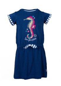 SALT & PEPPER SALT AND PEPPER Mädchen Jerseykleid "Beach", blau, casual, Gr. 104, bestickt, 95% Baumwolle, 5% Elasthan, Kleider, mit Seepferd aus Wendepailletten