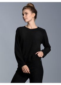 TRIGEMA Damen Strickfleece-Pullover "TRIGEMA Fleece–Rundhalsshirt", schwarz, Basic, Gr. L, 100% Polyester, Pullover