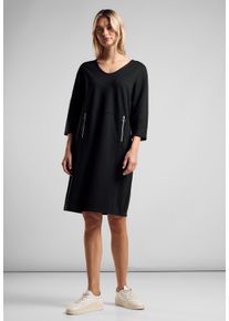 Street One Damen Sweatkleid, schwarz, casual, Gr. 44, unifarben, Stoff, 60% Viskose, 35% Polyamid, 5% Elasthan, Kleider, knielang