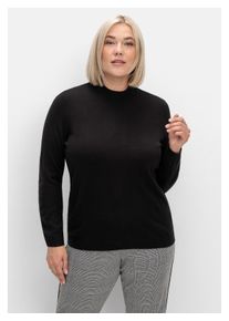 sheego Damen Stehkragenpullover "Große Größen", schwarz, klassisch, Gr. 50, unifarben, Feinstrick, Obermaterial: 100% Polyacryl, Pullover, in weicher