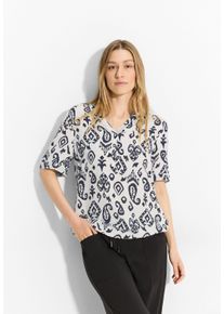 Cecil Damen Kurzarmbluse, weiß, casual, Gr. M, bedruckt, Stoff, 100% Viskose, Blusen, aus softer Viskose