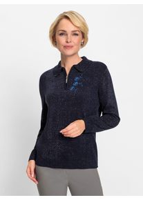 CLASSIC Damen Polokragenpullover "Pullover", blau, Gr. 40, unifarben, 85% Polyacryl, 10% Polyester, 5% metallisierte Fasern, Pullover
