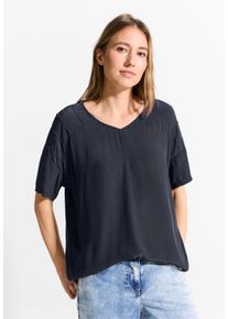Cecil Damen Kurzarmbluse, blau, casual, Gr. XS, unifarben, Stoff, 100% Viskose, Blusen, mit V-Ausschnitt