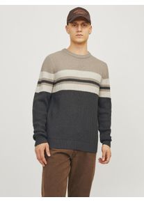 Jack & Jones JACK & JONES Herren Rundhalspullover "JJSANDER KNIT CREW NECK", beige, modisch, Gr. XS, gestreift, Strick, Obermaterial: 74% Polyacryl, 26%