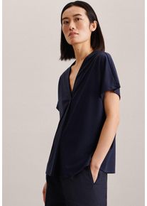 Seidensticker Damen Shirtbluse "Schwarze Rose", blau, Gr. 34, unifarben, 67% Viskose 28% Polyester 5% Elastan, Blusen, Kurzarm V-Neck Uni
