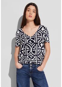 Street One Damen T-Shirt, blau, casual, Gr. 34, gemustert, Stoff, Vorderteil: 100% Viskose; Rückenteil: 95% Viskose, 5% Elasthan, Shirts, im
