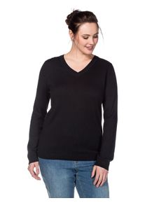 sheego Damen V-Ausschnitt-Pullover "Große Größen", schwarz, casual, Gr. 40, unifarben, Feinstrick, Obermaterial: 50% Baumwolle, 50% Polyacryl,
