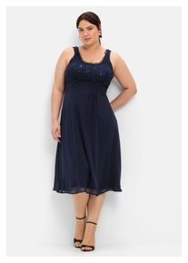 sheego Damen Cocktailkleid "Große Größen", blau, feminin, Gr. 52, unifarben, Obermaterial: 100% Polyester;Futter: 100% Polyester;Spitze: 100%
