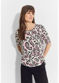 Cecil Damen T-Shirt, weiß, casual, Gr. S, gemustert, Stoff, 65% Polyester, 35% Viskose, Shirts, mit leichten Raffungen an den Seiten